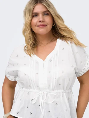 Κεντητή μπλούζα με δέσιμο στη μέση plus size