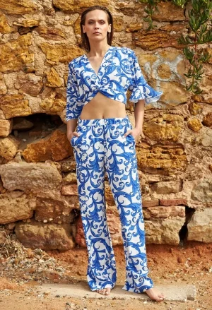 Alternative view of Εμπριμέ ριχτό παντελόνι