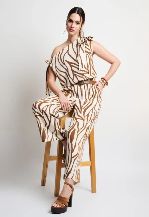 Alternative view of Ολόσωμη φόρμα zebra print με δέσιμο στους ώμους