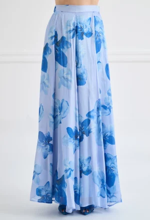 Alternative view of Μάξι φλοράλ φούστα σε σιέλ απόχρωση