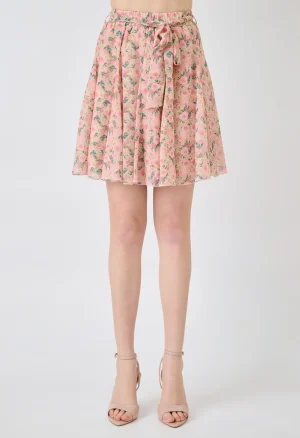 Floral mini φούστα με ζώνη στη μέση