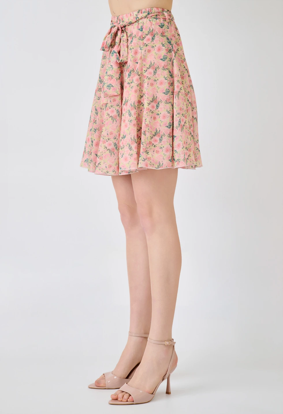 Floral mini φούστα με ζώνη στη μέση - Image 3