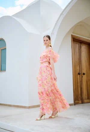 Floral wrap maxi φούστα με βολάν