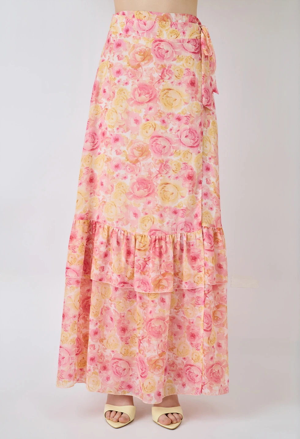 Floral wrap maxi φούστα με βολάν - Image 3