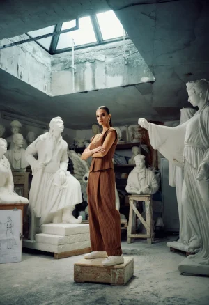 Alternative view of Ριγέ σετ με τοπ και παντελόνι ψηλόμεσο