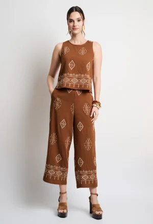 Boho printed σετ τοπ και παντελόνα