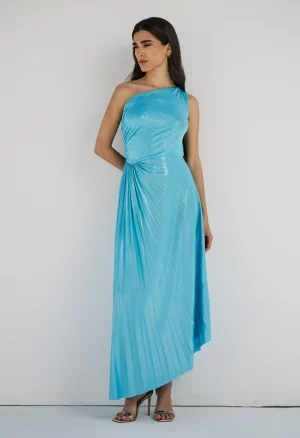 Μίντι φόρεμα ασύμμετρο πλισέ