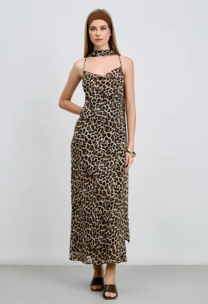 Φόρεμα leopard με ανοιχτή πλάτη