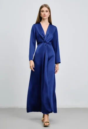 Alternative view of Μακρύ φόρεμα σατέν με κόμπο στη μέση