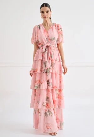 Εμπριμέ maxi φόρεμα με βολάν