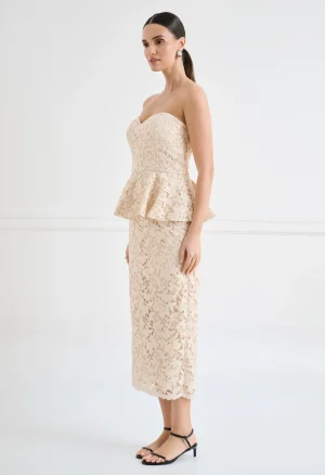 Alternative view of Midi δαντελένιο φόρεμα με peplum