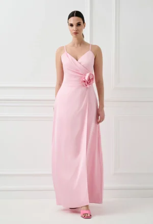 Μάξι σατέν φόρεμα με λεπτές τιράντες