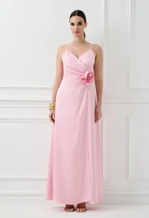 Alternative view of Μάξι σατέν φόρεμα με λεπτές τιράντες