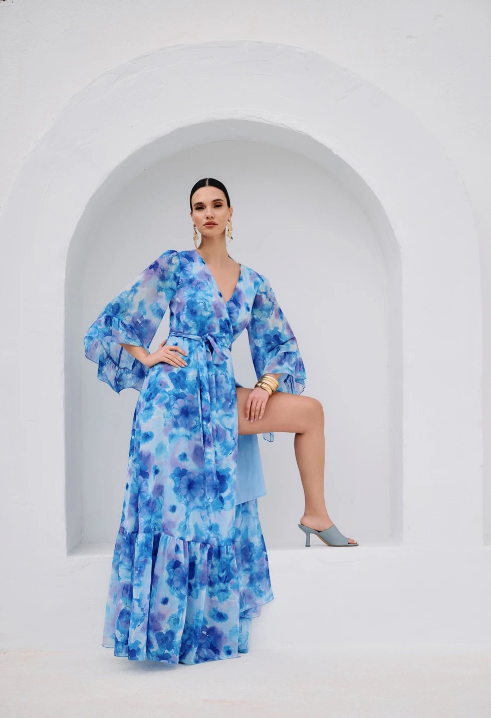 Maxi κρουαζέ φόρεμα με floral print - Image 2