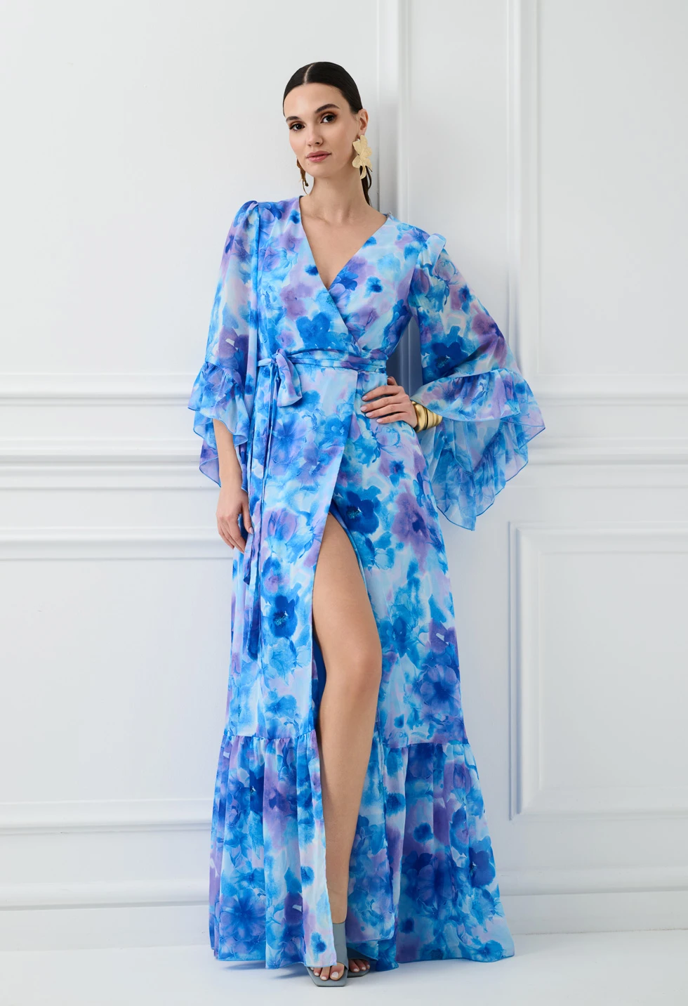 Maxi κρουαζέ φόρεμα με floral print - Image 5