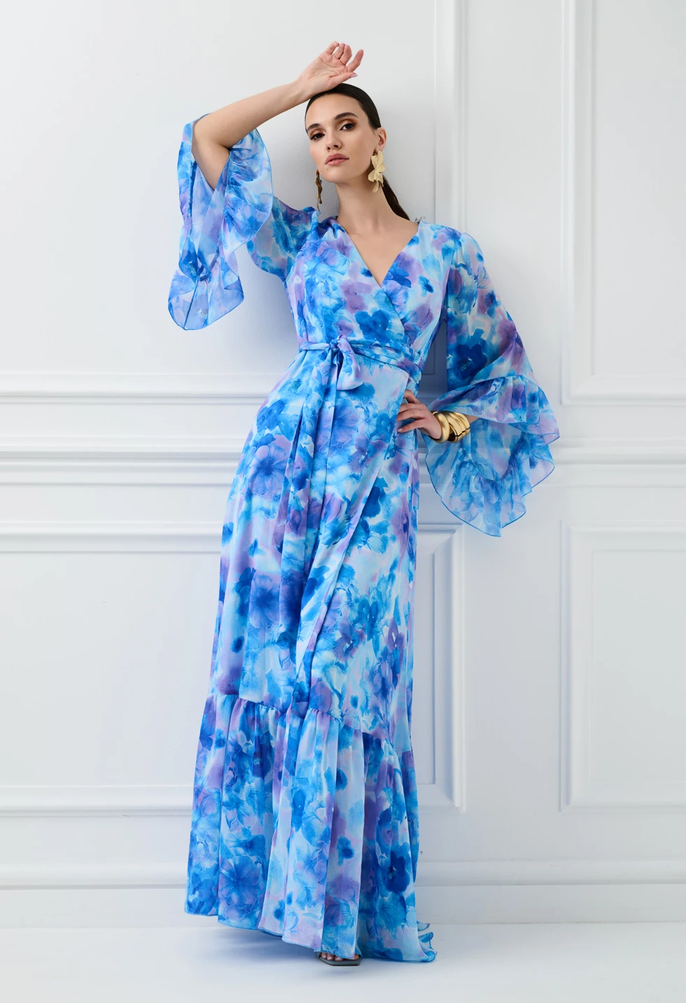 Maxi κρουαζέ φόρεμα με floral print