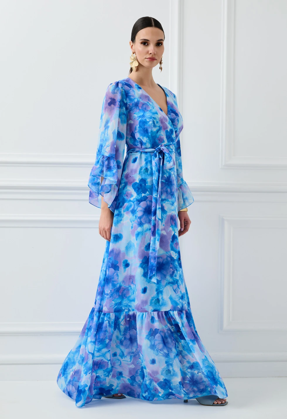 Maxi κρουαζέ φόρεμα με floral print - Image 6