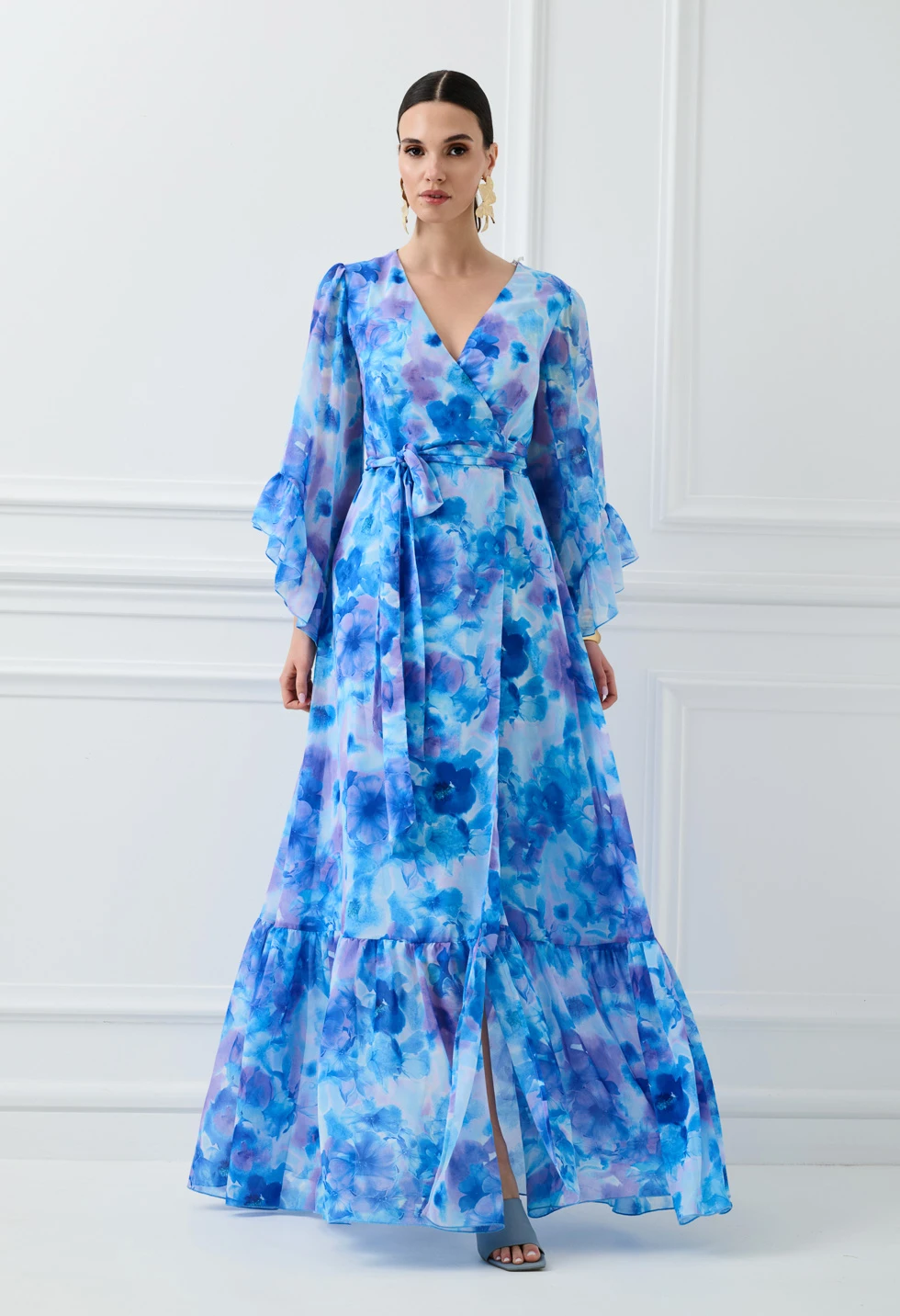 Maxi κρουαζέ φόρεμα με floral print - Image 7