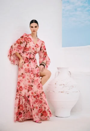 Maxi κρουαζέ φόρεμα με floral print
