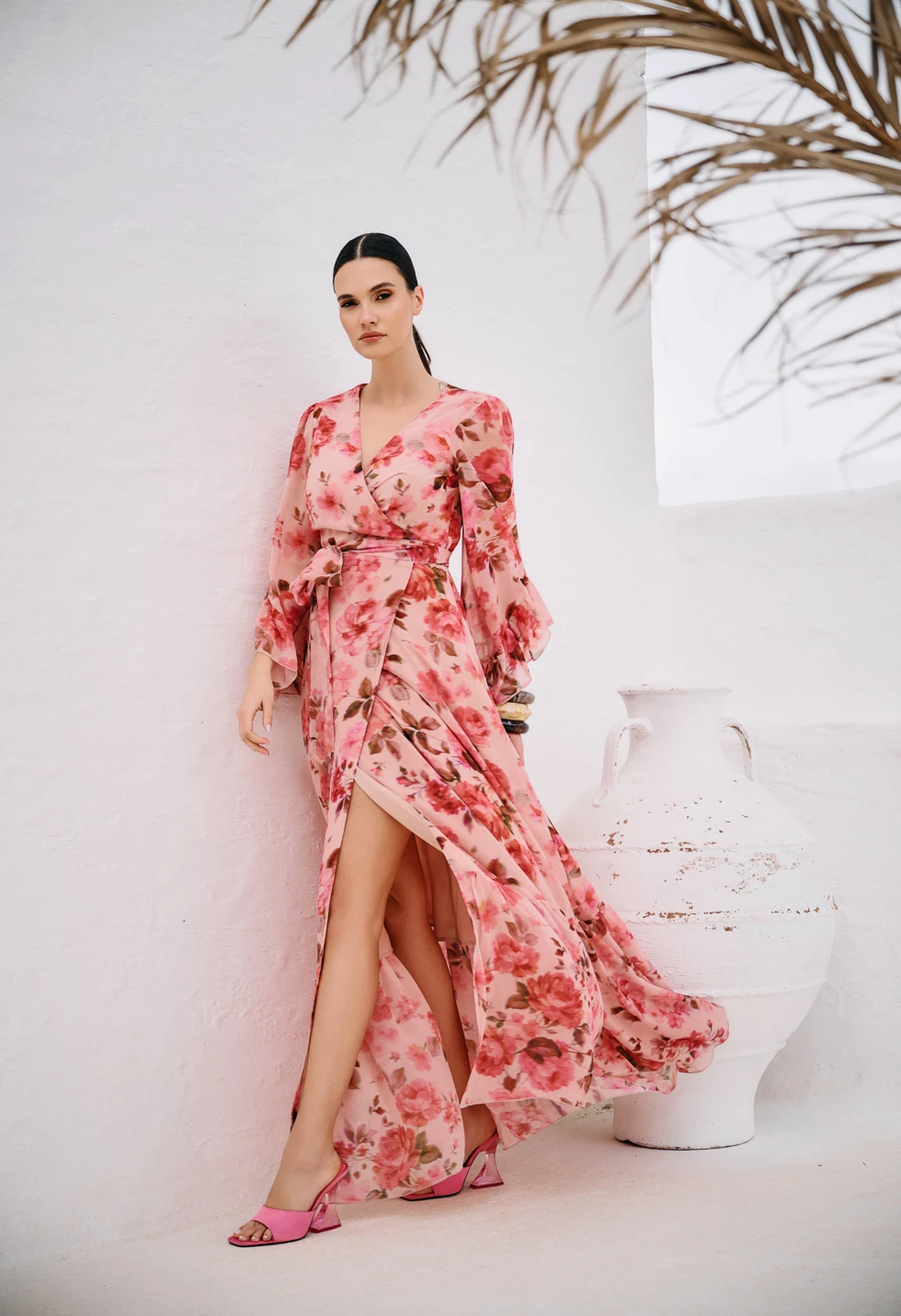 Maxi κρουαζέ φόρεμα με floral print - Image 2