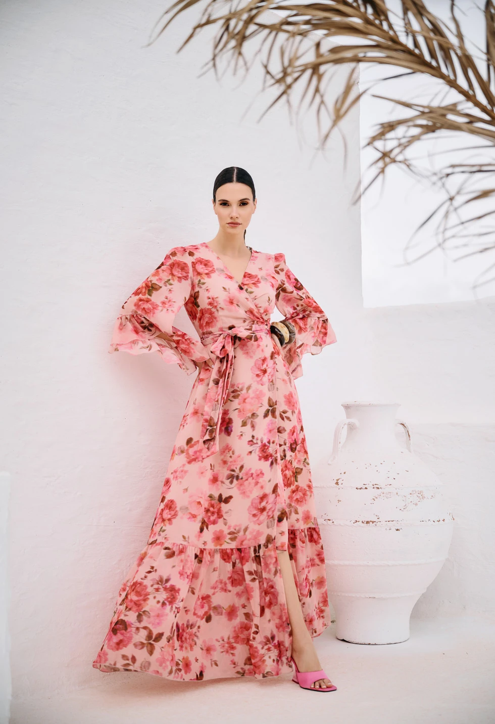 Maxi κρουαζέ φόρεμα με floral print - Image 3