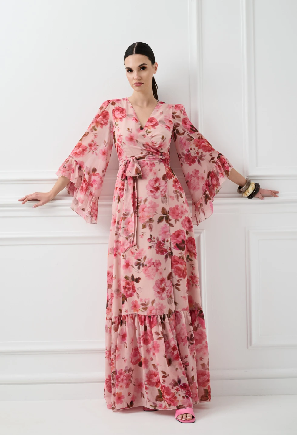 Maxi κρουαζέ φόρεμα με floral print - Image 4