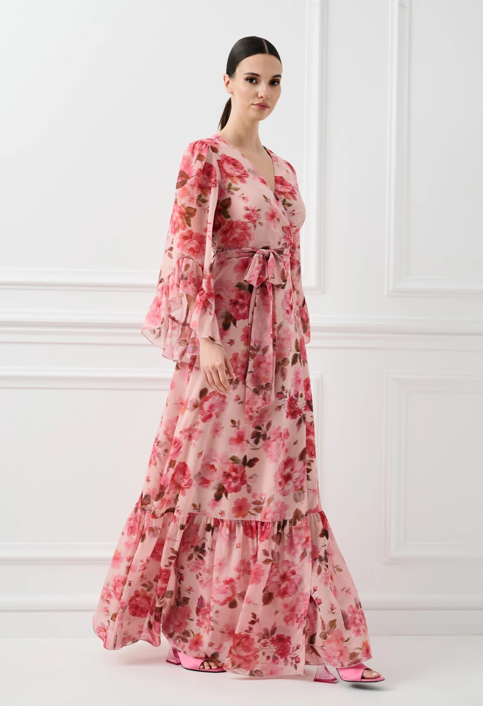 Maxi κρουαζέ φόρεμα με floral print - Image 6