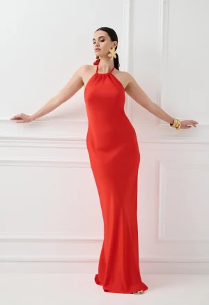 Maxi φόρεμα halter κόκκινο