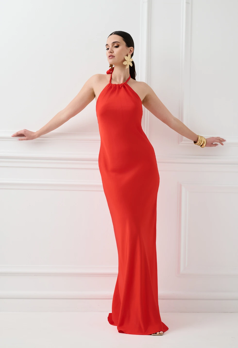Maxi φόρεμα halter κόκκινο
