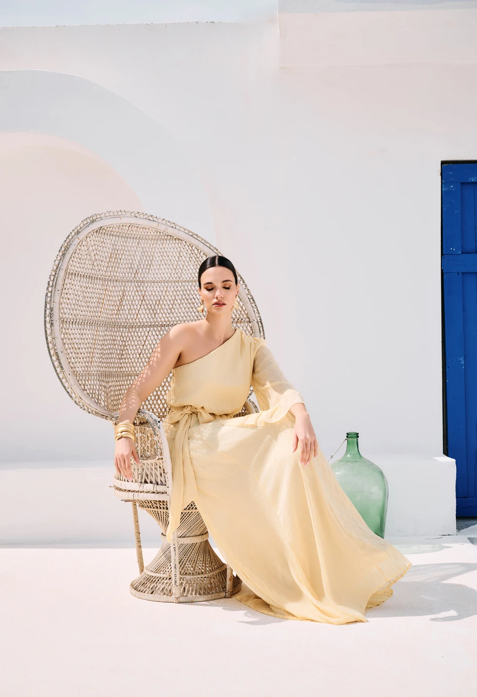 Maxi φόρεμα one shoulder σε παστέλ κίτρινο - Image 3