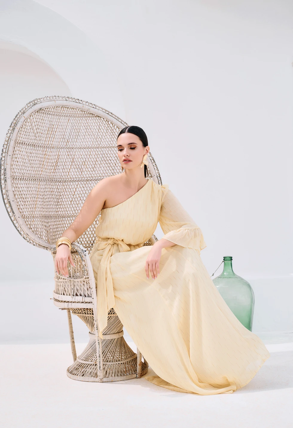 Maxi φόρεμα one shoulder σε παστέλ κίτρινο - Image 4