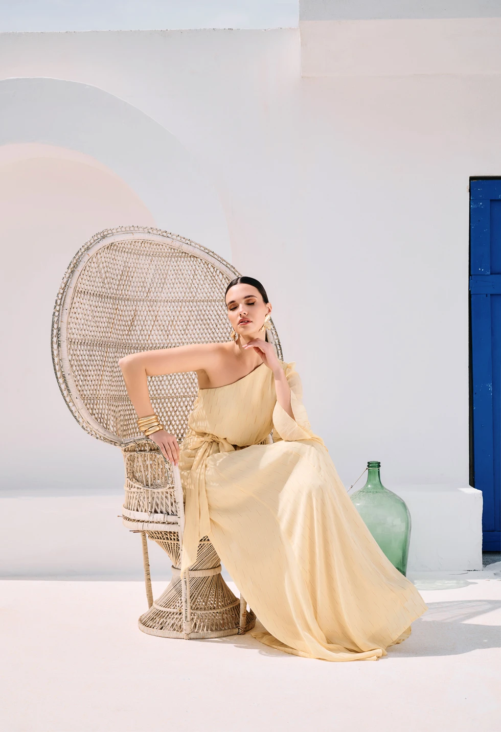 Maxi φόρεμα one shoulder σε παστέλ κίτρινο - Image 5