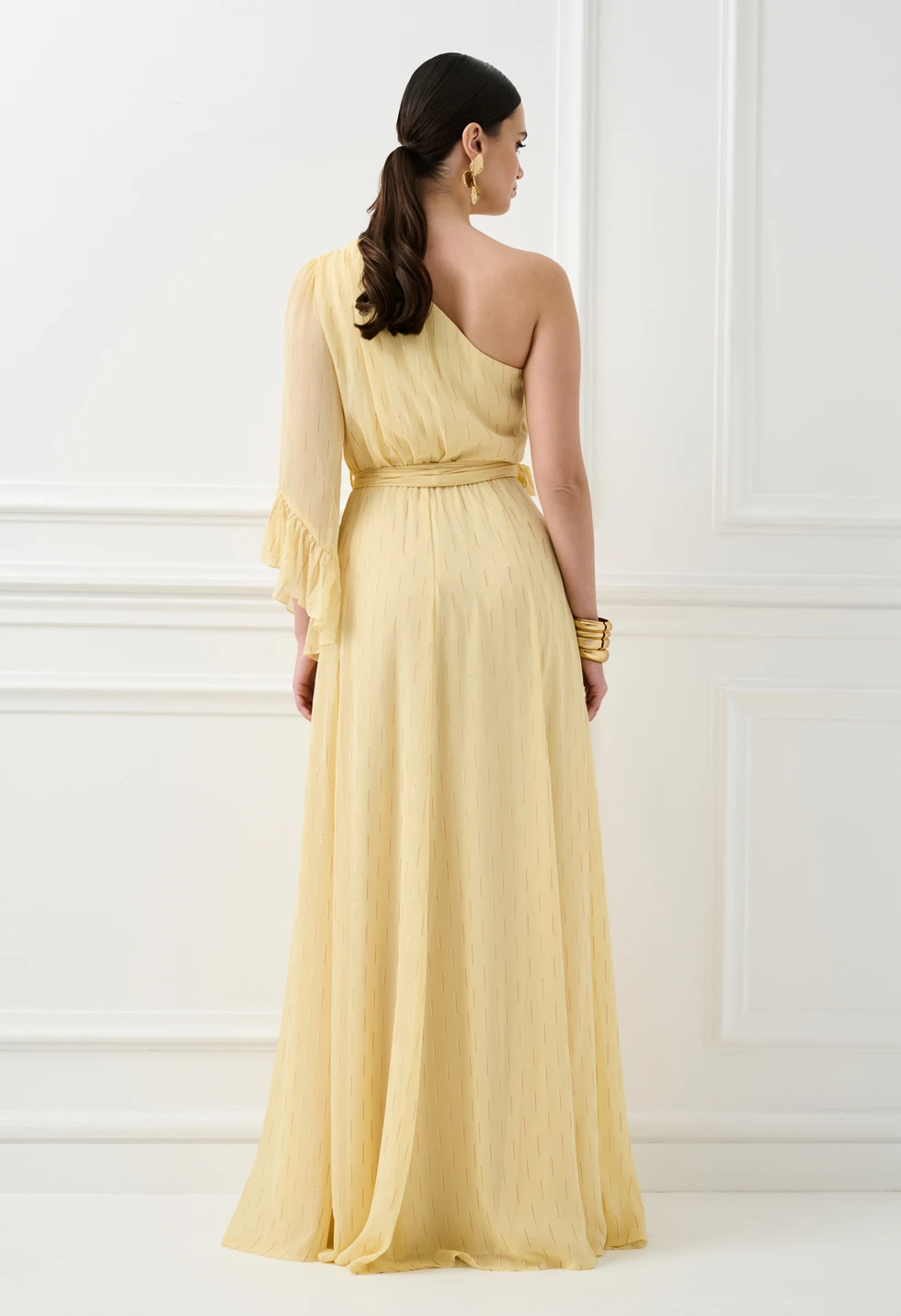 Maxi φόρεμα one shoulder σε παστέλ κίτρινο - Image 6