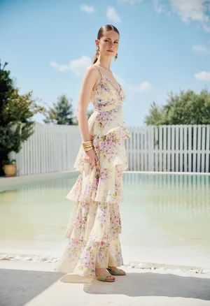 Alternative view of Floral maxi φόρεμα με τιράντες και βολάν