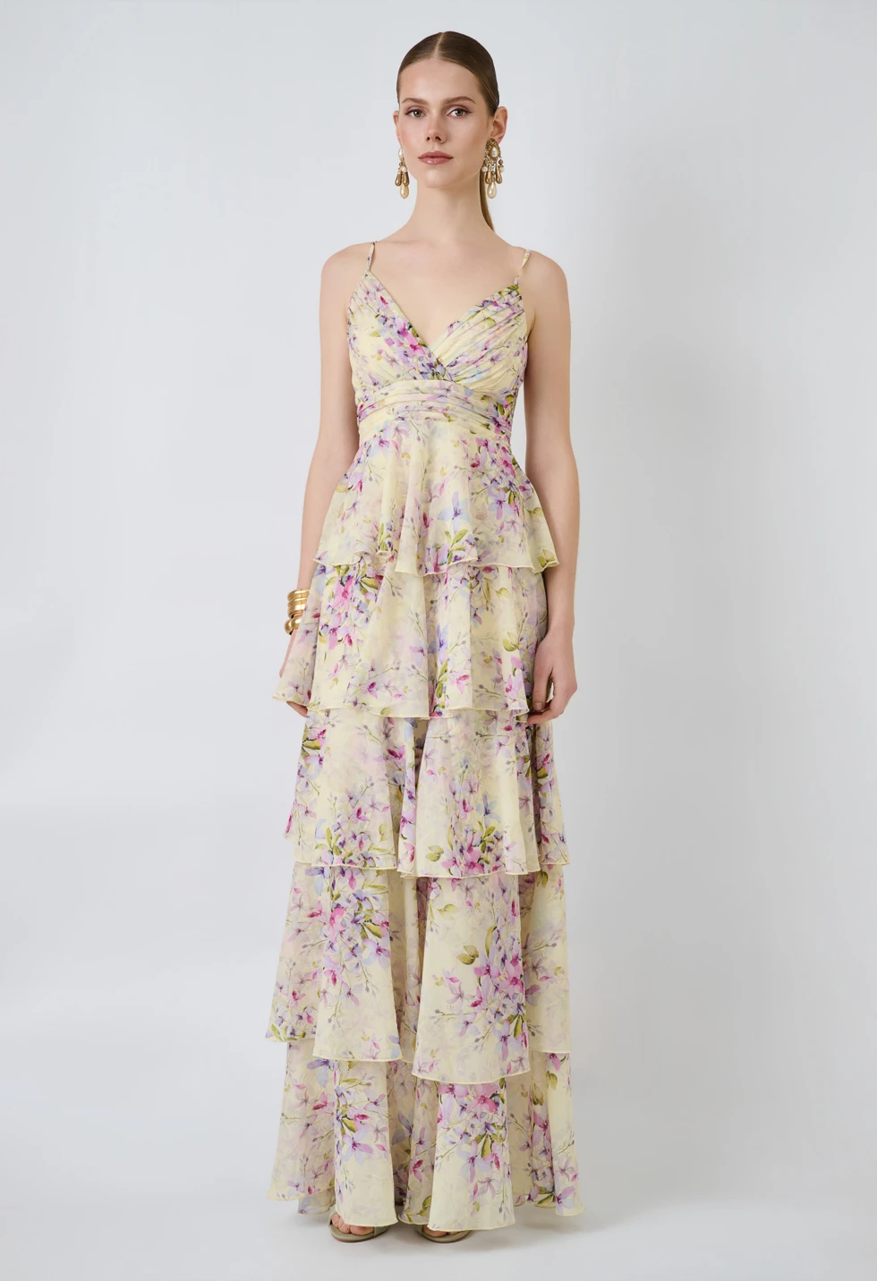 Floral maxi φόρεμα με τιράντες και βολάν - Image 4