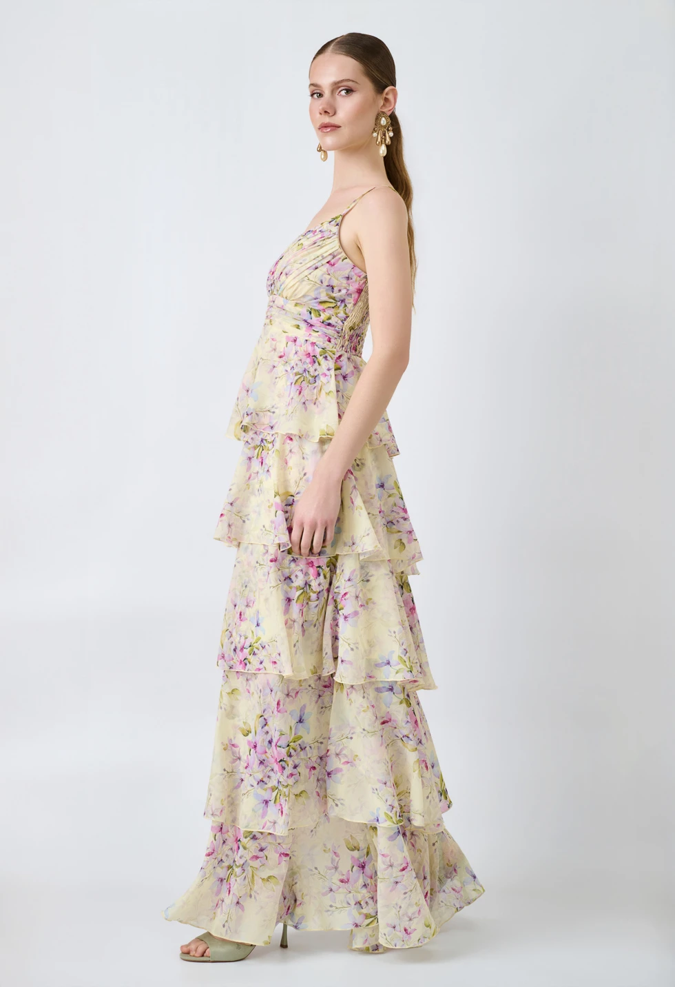 Floral maxi φόρεμα με τιράντες και βολάν - Image 5