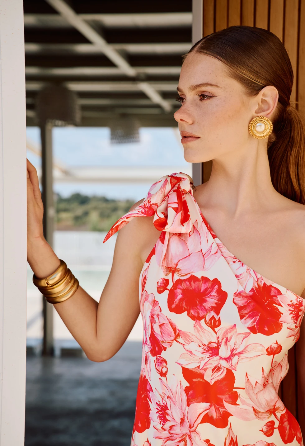 Floral one shoulder maxi φόρεμα με φιόγκο - Image 3