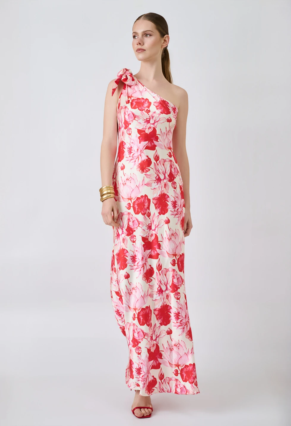 Floral one shoulder maxi φόρεμα με φιόγκο - Image 4