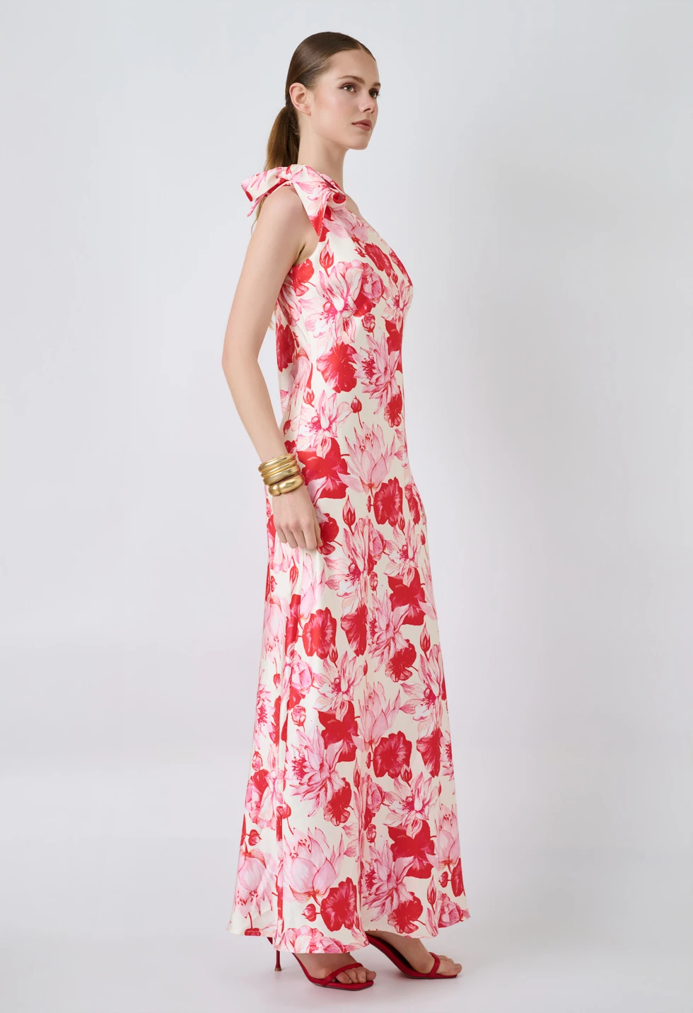 Floral one shoulder maxi φόρεμα με φιόγκο - Image 5