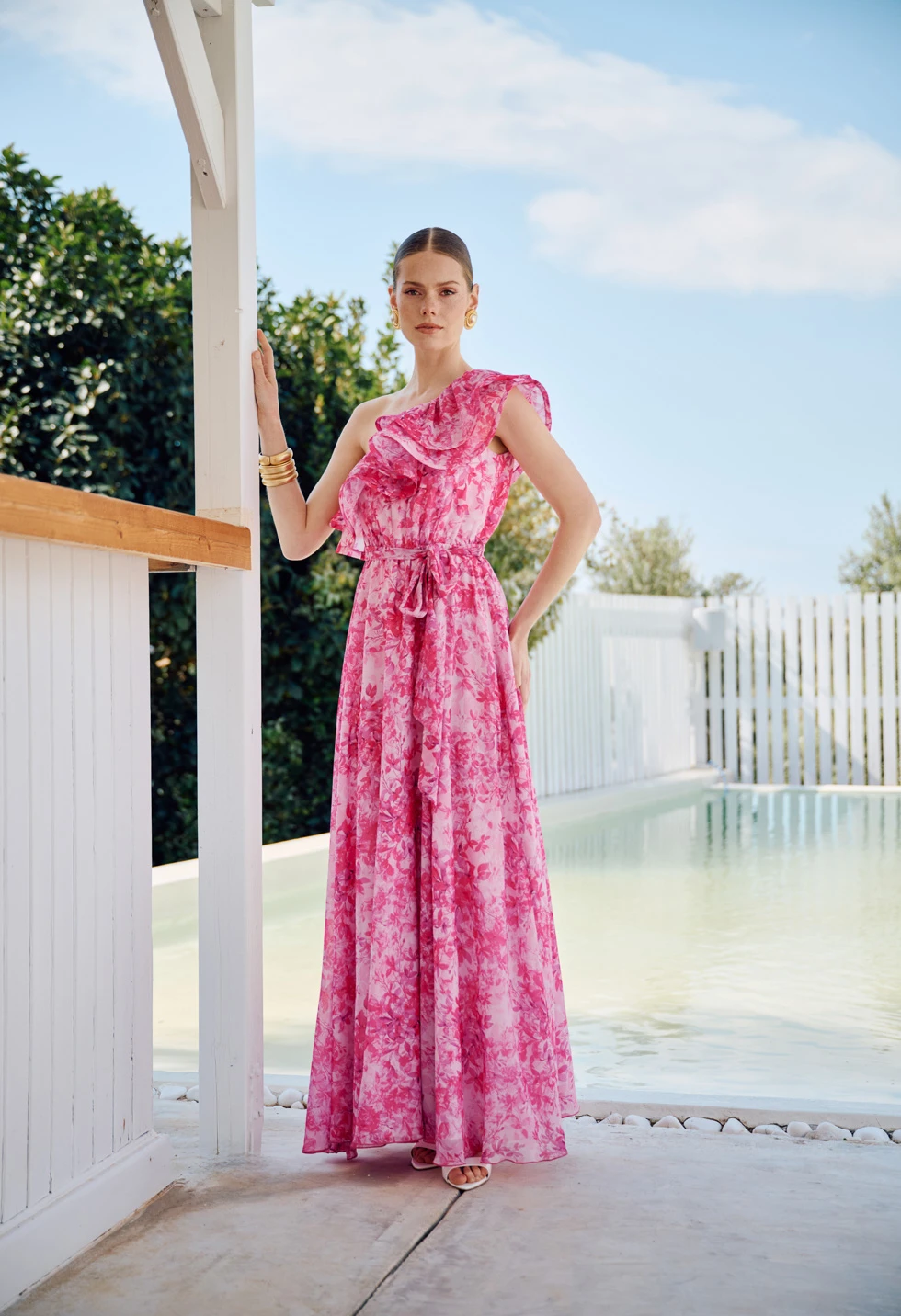 Maxi φόρεμα one shoulder με βολάν - Image 3