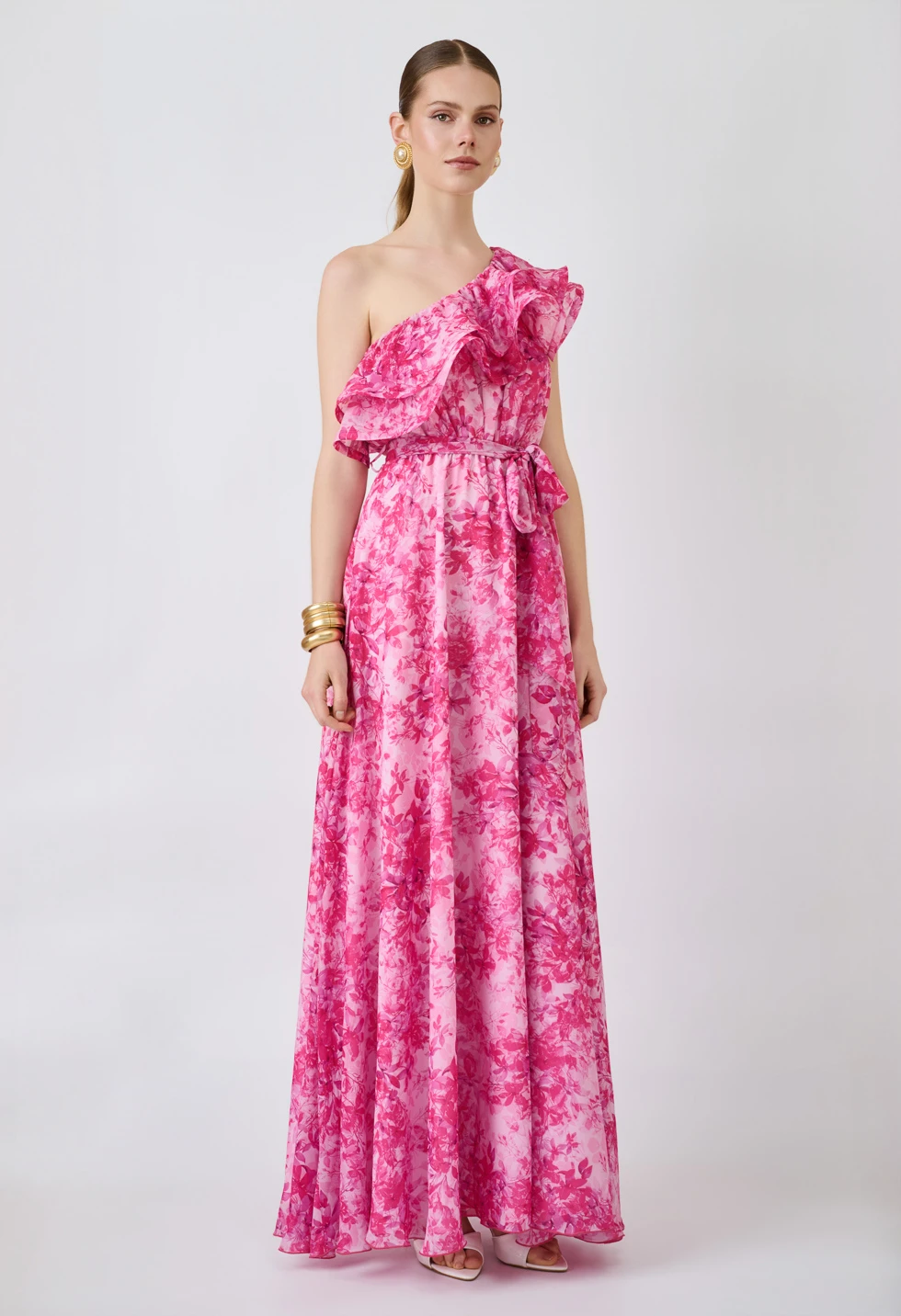 Maxi φόρεμα one shoulder με βολάν - Image 4
