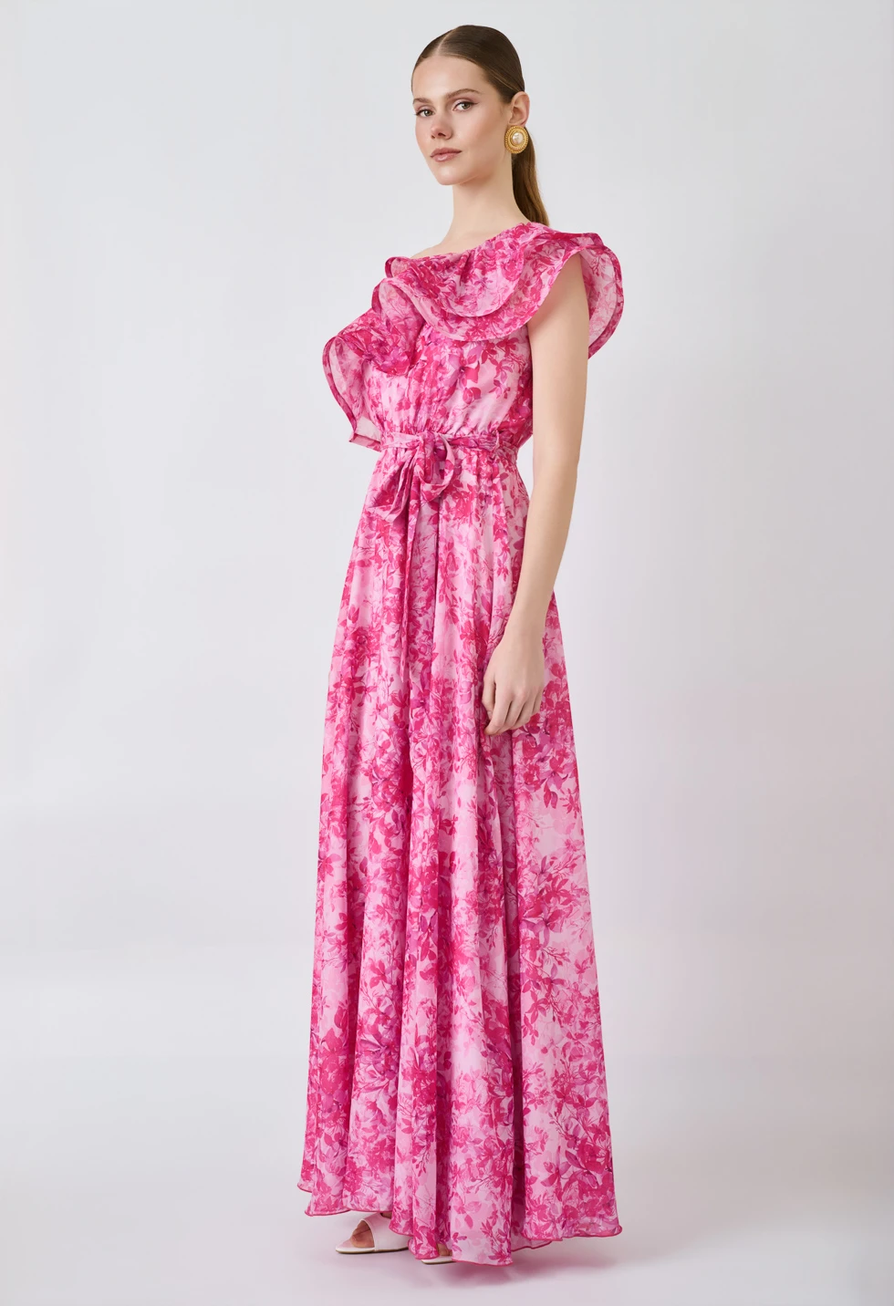 Maxi φόρεμα one shoulder με βολάν - Image 5