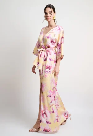 Alternative view of Floral maxi κρουαζέ φόρεμα με ζώνη