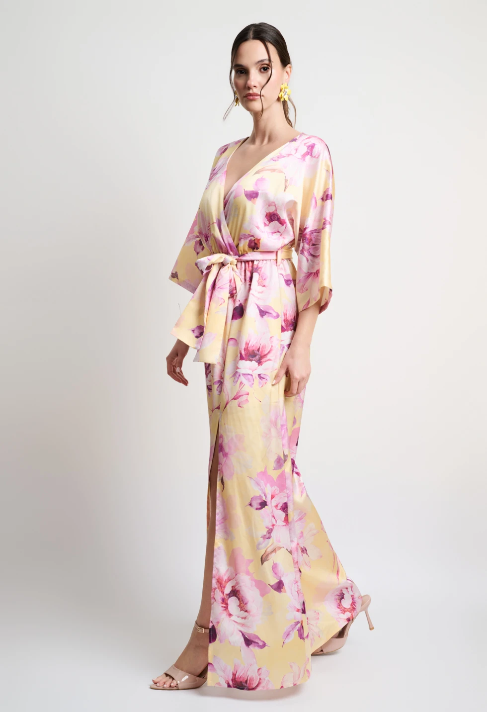 Floral maxi κρουαζέ φόρεμα με ζώνη - Image 2