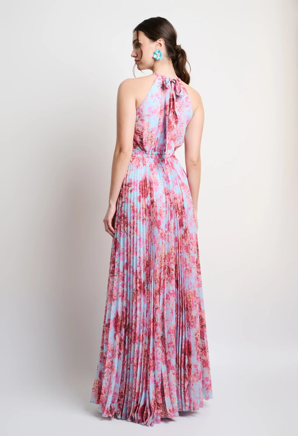 Μάξι πλισέ φόρεμα floral print και halter λαιμόκοψη - Image 4