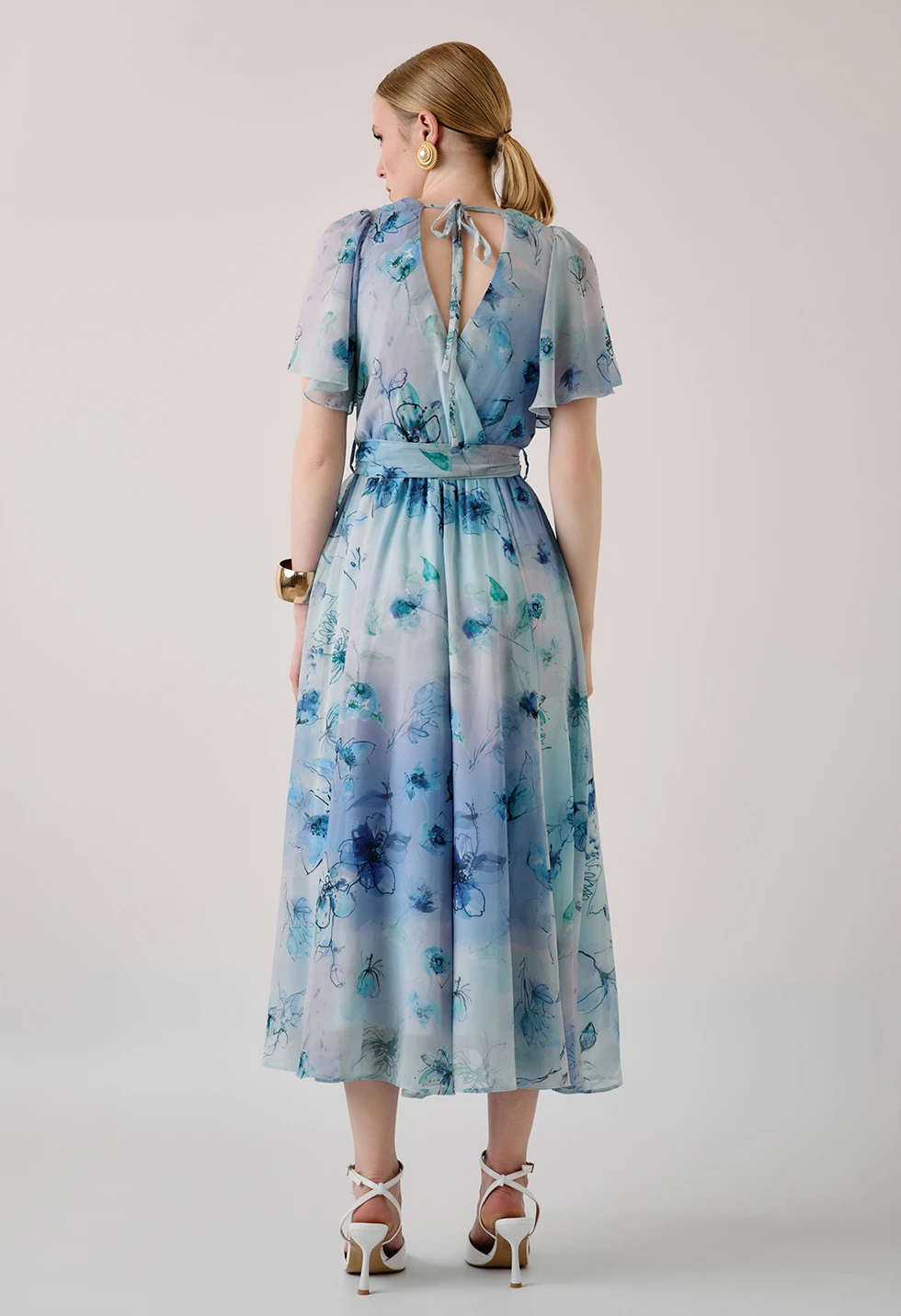 Midi κρουαζέ φόρεμα floral print και ζώνη - Image 4
