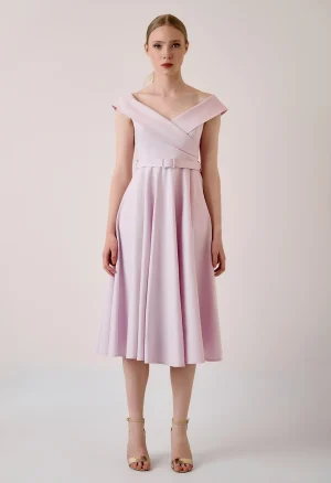 Midi off shoulder φόρεμα με ζώνη