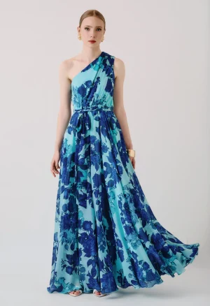Maxi floral φόρεμα με έναν ώμο