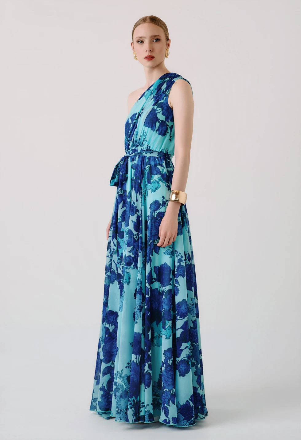 Maxi floral φόρεμα με έναν ώμο - Image 3