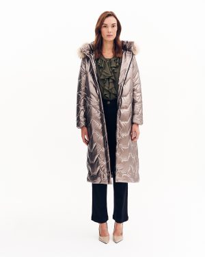 Alternative view of Μπουφάν μακρύ με γούνα στη κουκούλα